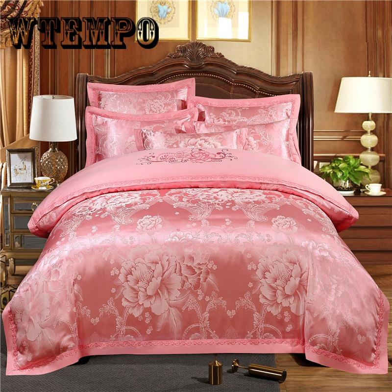 4pcs  Home Textile Jacquard Bedding Set King Queen Luxury Satin Silk Quilt/duvet Cover Bedlinen