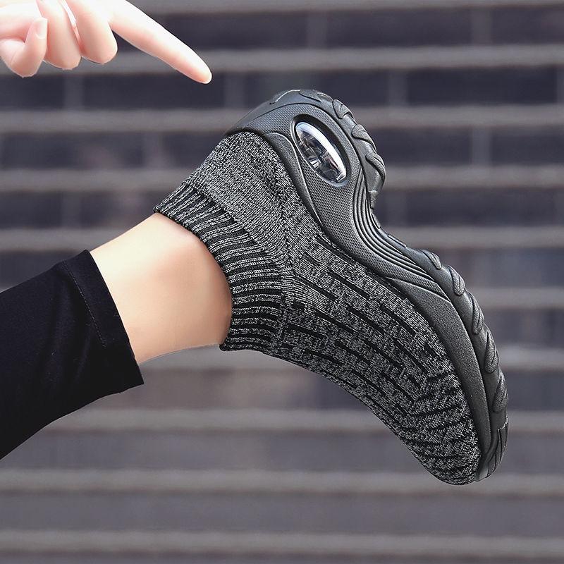 Women's Mid High-heeled Sneakers Casual Breathable Mesh Sports Shoes Running Flat Shoes Slip on Thick-soled Dance Shoes