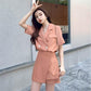 Two-piece All-match Retro Suit Women's Summer Casual Fashion V-neck Short-sleeved Shirt Culottes Suit