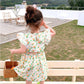 Girl's Back Hollow Out Dress Orange Skirt Children's Sleeveless Skirt Button Korean Baby Broken Flower Princess Skirt