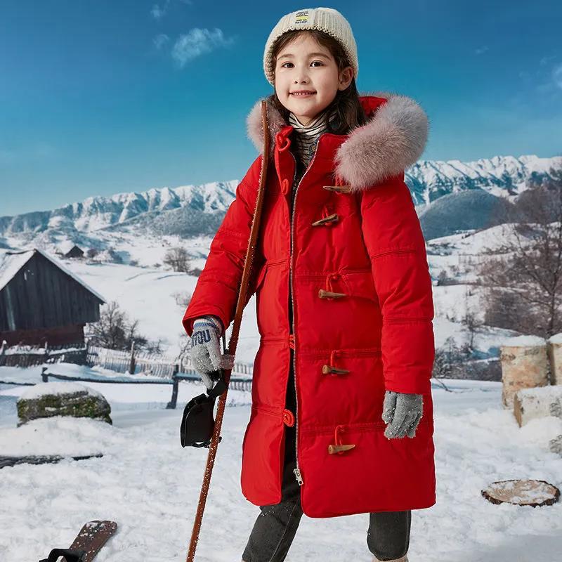 Children's White Duck Down Jacket Girl Mid-length Warm Winter Clothes Plus Fleece Padded Jacket
