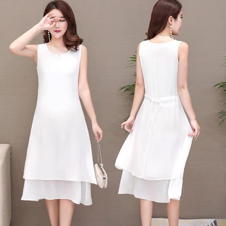 Vest Dress Chiffon M-XXXXXL Plus Size Summer Chinese Style Solid Ruffle Over-the-knee Dress