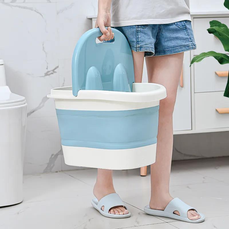 Household Folding Foot Bath Barrel for Children with Lid Foot Bath Barrel Heightening Massage Foot Barrel Plastic Foot Basin Dormitory Health
