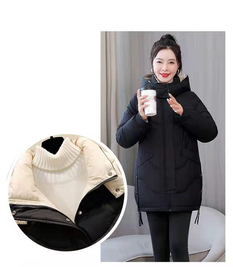 Winter Mid-length Section Thick Windproof Cold-proof Warmth Loose Hooded Casual Slim Ladies Jacket Coat Padded