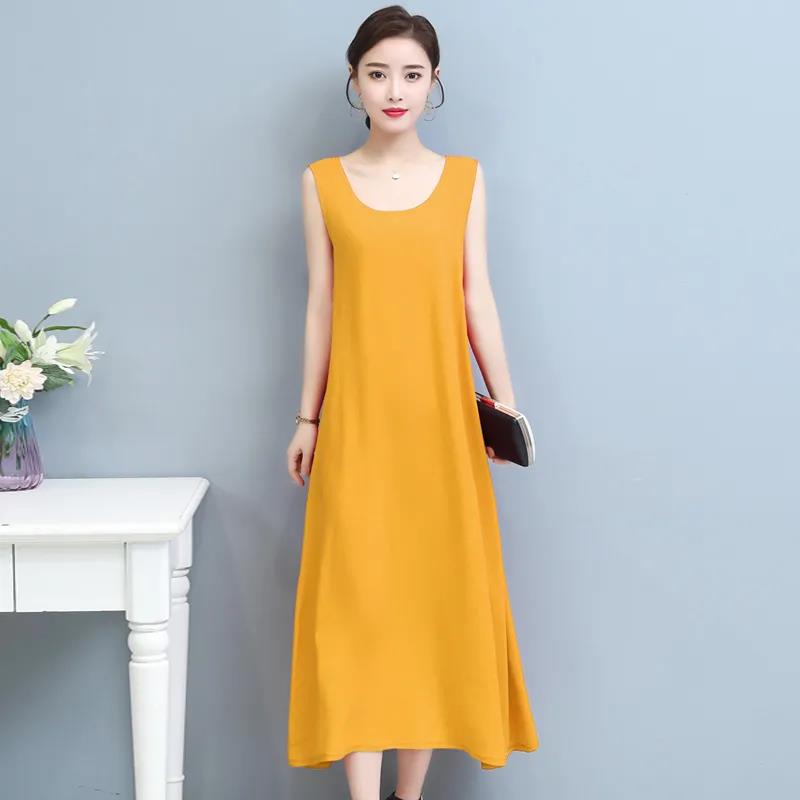 Women's Sleeveless Long Dress Round Neck Casual Loose Party Maxi Dress Bottoming Dress