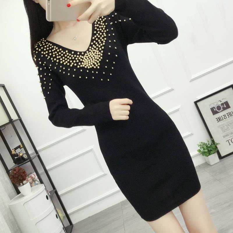 Women Sweater Dress O-neck Full Sleeve Sashes Stretch Vestidos Female Knee-length Knitted Dress