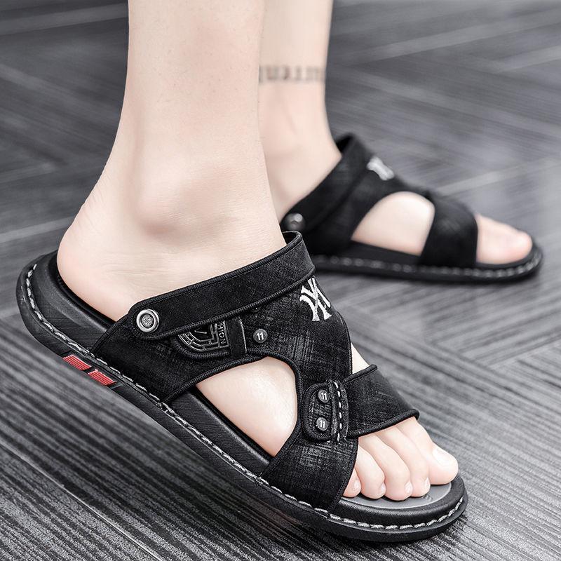 Men's Sandals While Driving Summer Waterproof Beach Shoes Trendy Dual-purpose Men's Leather Sandals