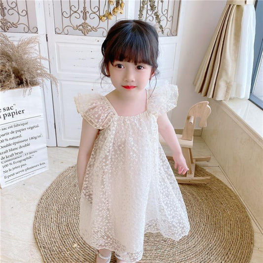 Children's Dress Summer Girl's Ruffle Sleeveless Dress Children's Princess Dress Embroidered Leaf Lace Dress