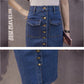 Women Sexy Solid Pocket Buttons Split Denim Skirt High Waist Above Knee Hip Skirt Casual Club Home Office