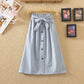 High Waist Midi Skirts Solid Pockets A-Line Casual Ladies Bottoms Trendy Female Skirts with Sashes 2020 for Women