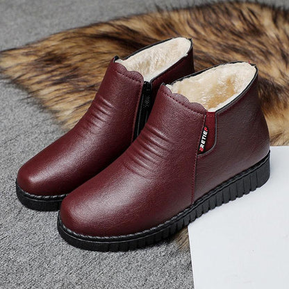 Thicken Middle-aged and Elderly Cotton Shoes Female Winter Mom Shoes Plush Fleece Warm Booties Comfortable Shoes with Non-slip Soft Sole