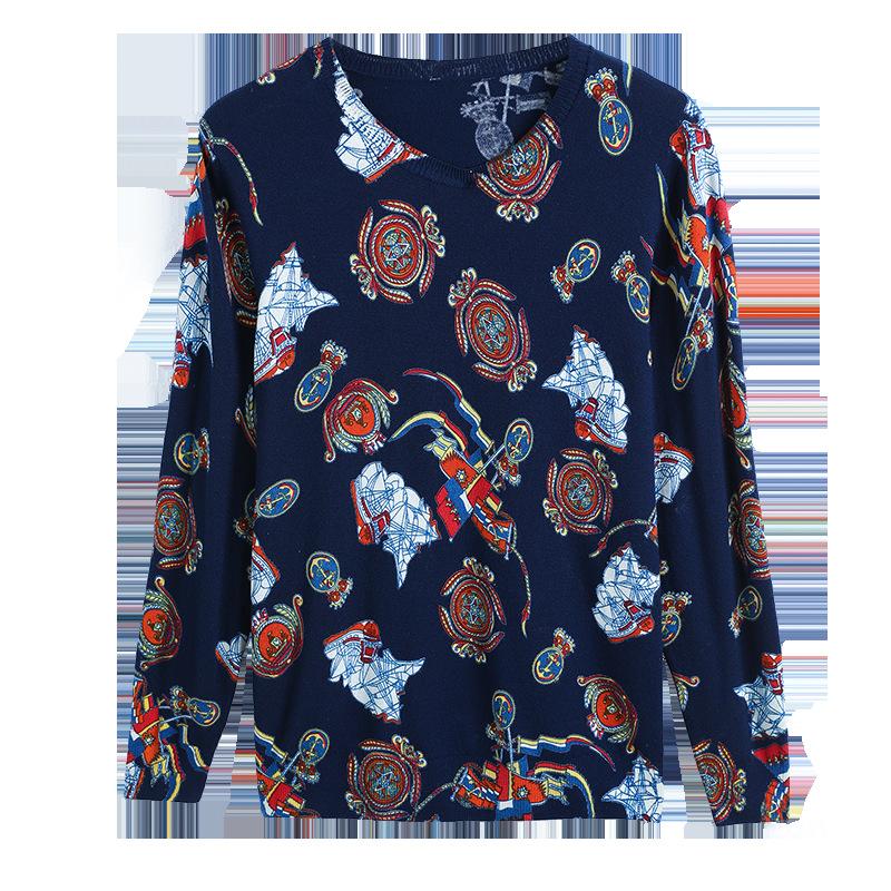 Autumn and Winter Printing Bottoming Shirt Women's Plus Size Casual Sweater Fashion Round Neck Printed Sweater