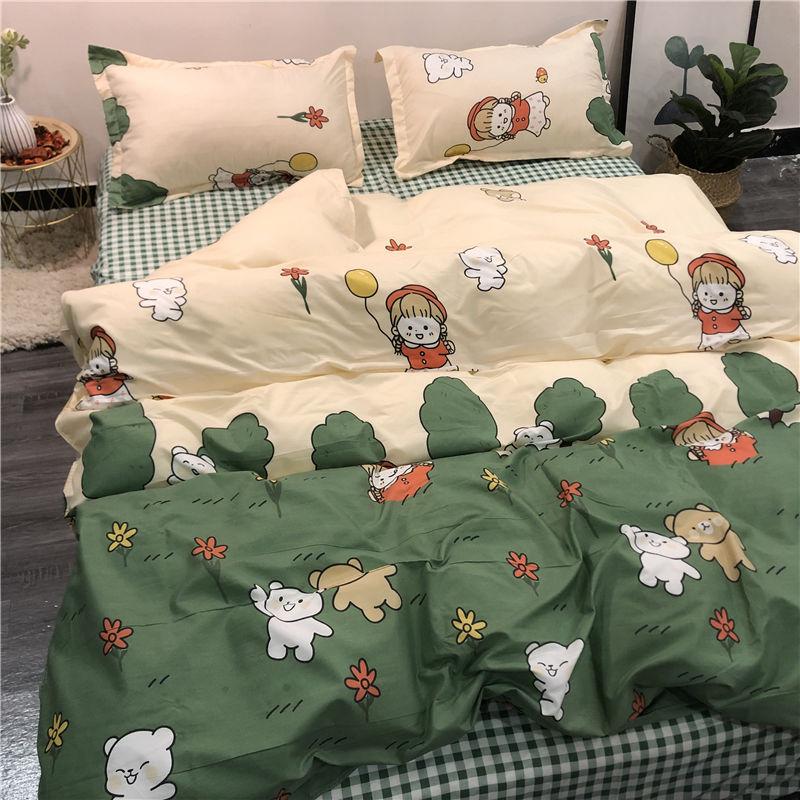 Ins Cartoon Fresh Four-piece Cute Girl Heart Dormitory Quilt Cover Sheet Three-piece Bedding