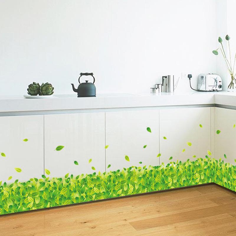 Green leaf grass PVC combination wall stickers living room corridor porch decorative grasscloth