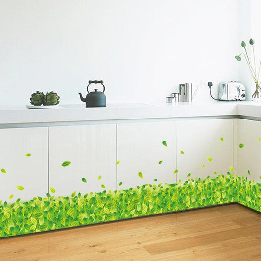 Green leaf grass PVC combination wall stickers living room corridor porch decorative grasscloth