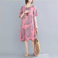 Bohemian Ladies Summer Short-sleeved Floral Print Dress Loose Casual Ethnic Mid-length Skirt Straight Skirt Large Size Skirt