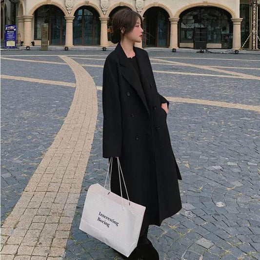 Women's Woolen Coat Mid-length Loose Hepburn Style Woolen Coat