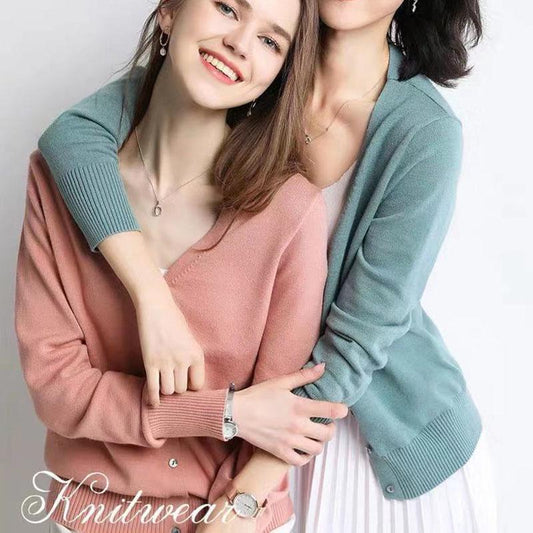 Young Women's Sweater Jacket Autumn/Winter Knitwear Korean Version Large Size Base Shirt V-neck Cardigan
