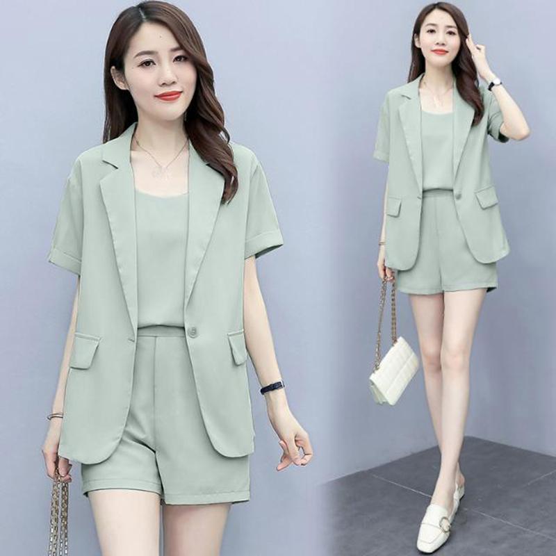 Suit Shorts Suit Women's Casual Temperament Three-piece Suit Short-sleeved Suit Jacket Shorts Suit Lining Casual Work Wear
