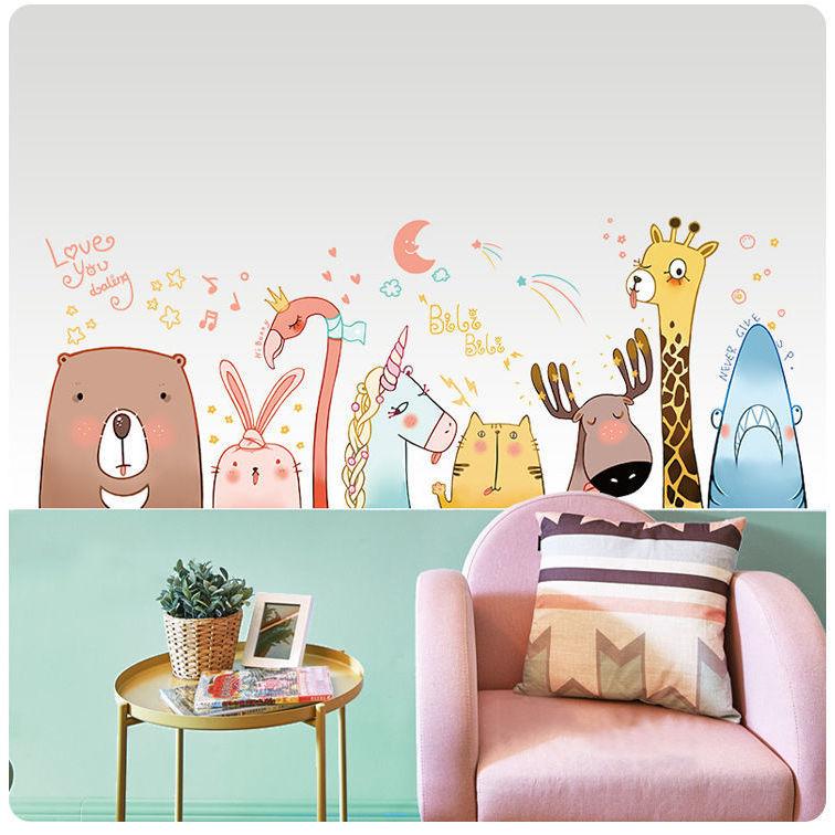 Bedroom Layout Decoration Wallpaper Cute Animal Waterproof Flat Surface Detachable Decorative Stickers Wall Stickers