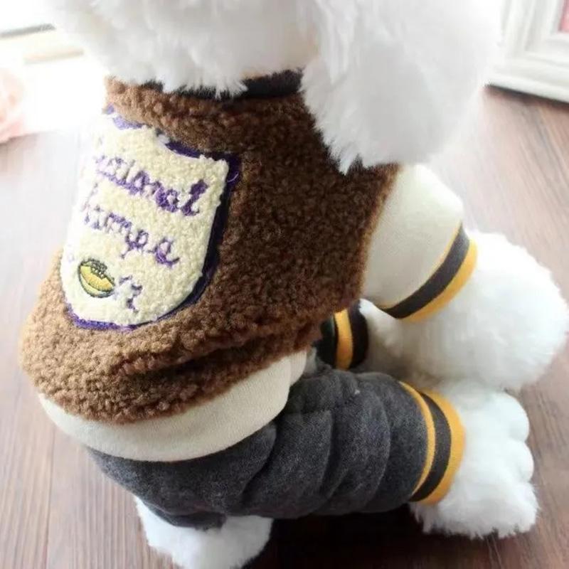 Pet Small Dog Puppy Plus Velvet Thick Warm Clothes Autumn Winter Four-legged Cotton Coat Teddy Dog Cute Print Clothing