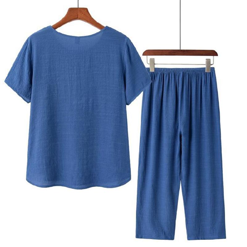 WTEMPO Middle-aged Women's Plus Size 2pcs Suit  Spring and Summer Short Sleeve Loose Casual Two-piece Set
