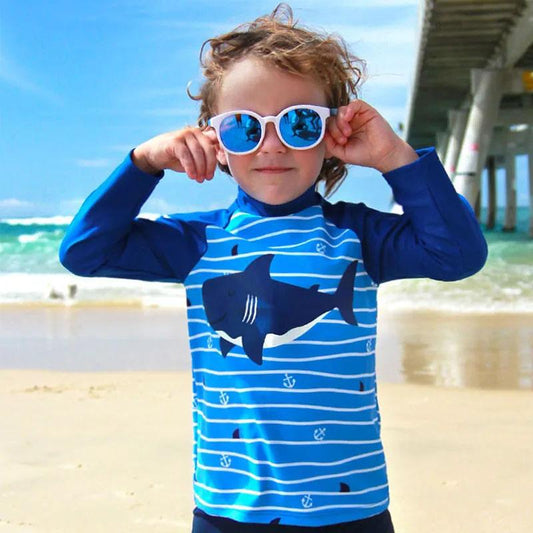 Children's Long-sleeved Cartoon Separate Swimsuit Kids Boys Cute Shark Long-sleeved Swimming Trunks Suit Comfortable Breathable Bathing Suit