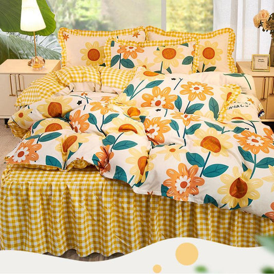 Korean Fashion Bed Skirt Four-piece Princess Style Lace Duvet Cover Girl Net Red Bedding