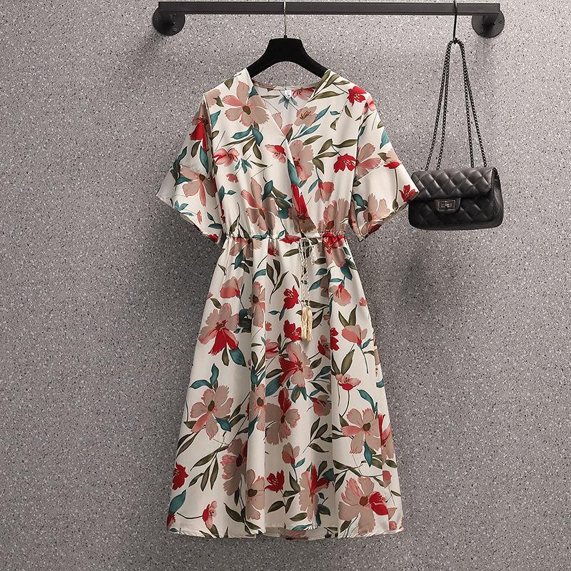 Large Size Floral Dress Women's Summer Dress Short Sleeve Printing Knee-length Daily Wear Office Dating Party