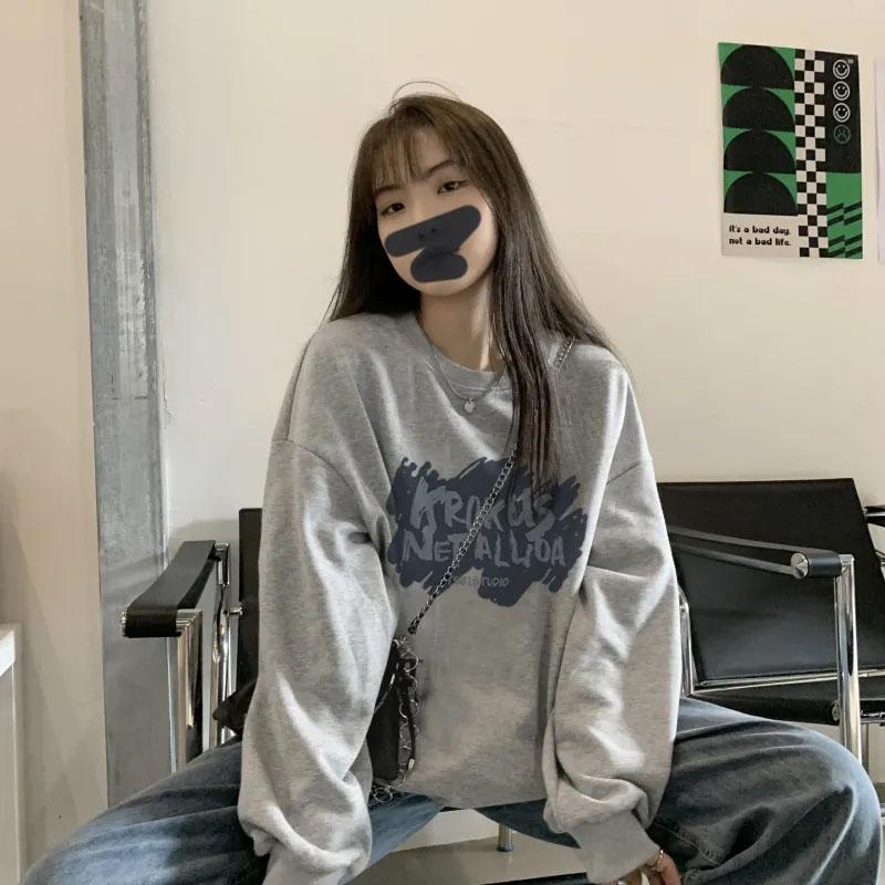 Women's Korean Version Loose Round Neck Long-sleeved Top Spring and Summer Long-sleeved BF Wind Ins Sweater Loose Display Pullover Coat