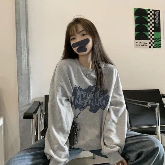 Women's Korean Version Loose Round Neck Long-sleeved Top Spring and Summer Long-sleeved BF Wind Ins Sweater Loose Display Pullover Coat