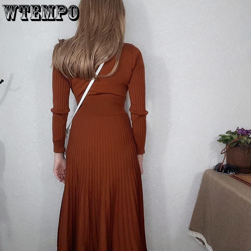 Turtleneck Sweater Elegant Long Sleeve Belt Dress Casual Women Knit Autumn Female Slim Long Dress