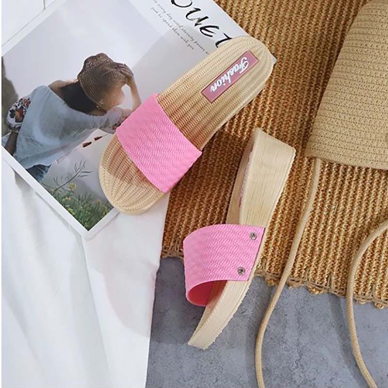 High-heeled Slippers Summer Seaside Fashion Outer Wear Wedges Thick-soled Net Red Non-slip Sandals Beach Shoes Heightening Shoes One Size Smaller