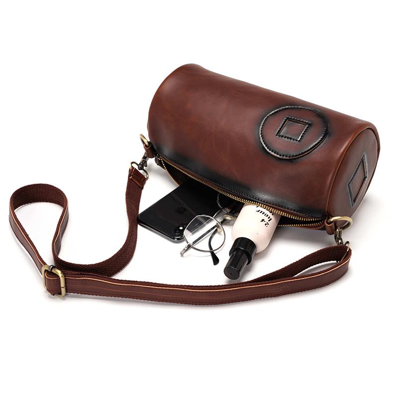 Travel Bag Men Brown Waterproof Wear-resistant Leather Handbag Sports Fitness Shoulder Business Bag