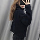 Lazy Wind Loose Head High Collar Women Knit Sweater Pure Black Double Pockets Lady Fashion Sweaters