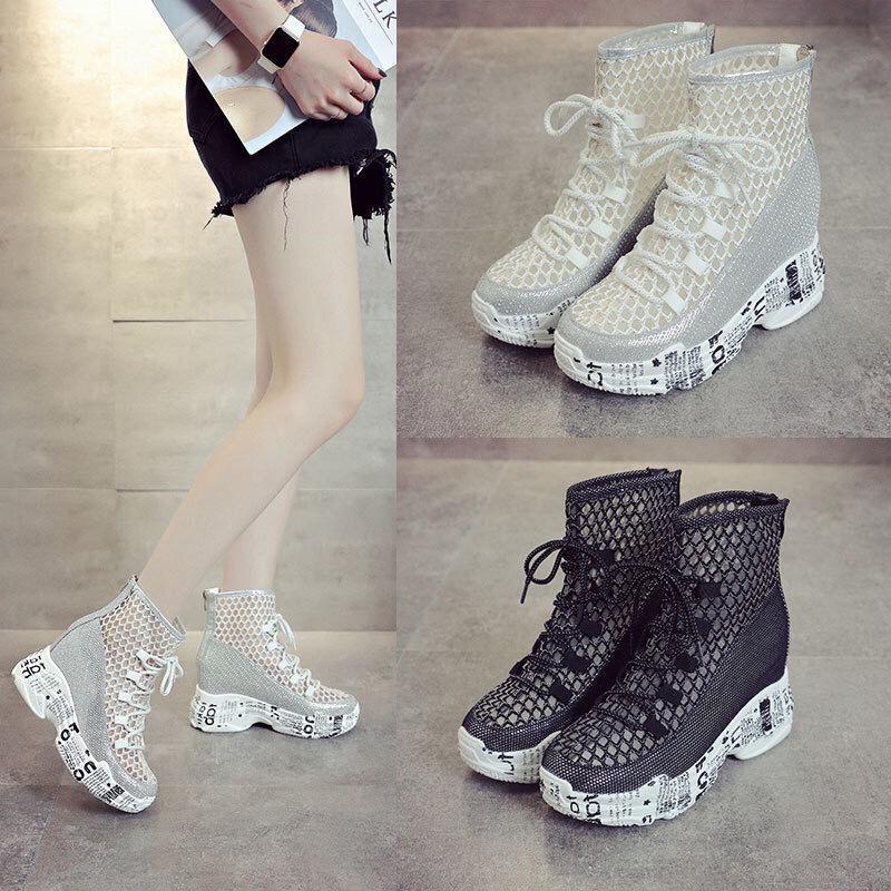 Boots Wedge Heel Female Increase Summer Mid-tube Net Boots Breathable Baotou Cool Boots Thick Bottom Thin and Thin Boots Tide