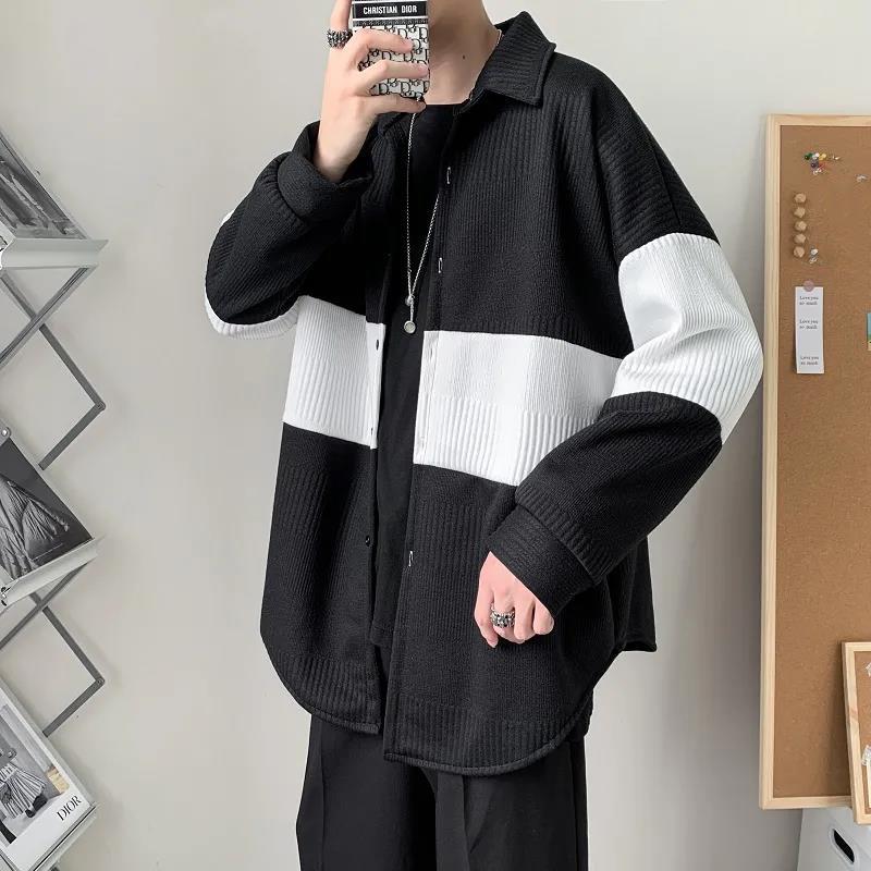 Sweater Cardigan Coat Men's Loose Stitching Color Thickened Knitted Cardigan Coat Warm and Comfortable Breathable Men's Sweater
