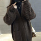Fashion large pocket sweater large size medium long loose knitted cardigan sweater coat women