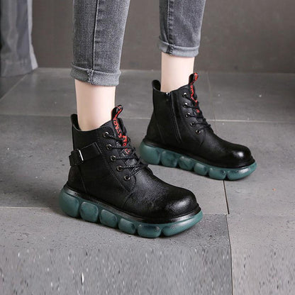 Leather Martin Boots Women's Thick-soled Short Boots Women's Autumn and Spring Leather Boots Lace and Single Boot