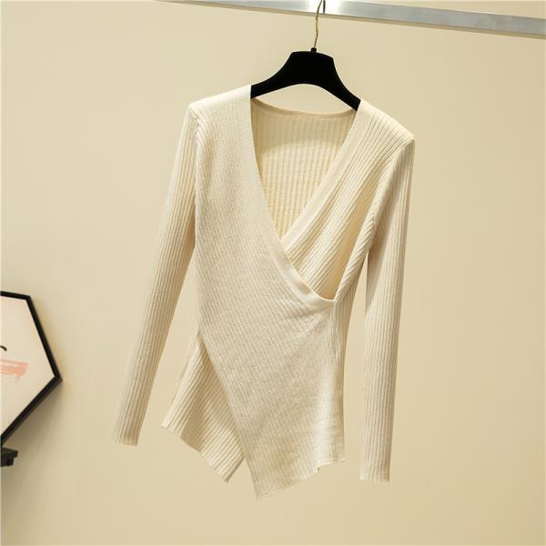2021 Long-sleeved Cross V-neck Bottoming Shirt Women Autumn and Winter Knit Sweater