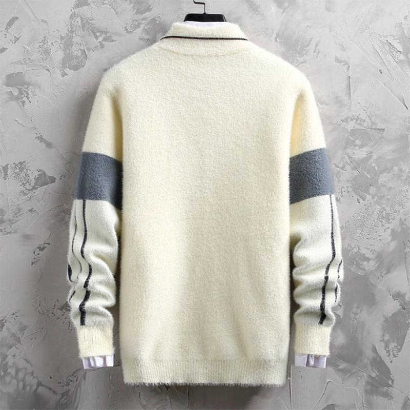 Mink Fleece Sweater Men's Half High Neck Trendy Sweater Youth Thick Warm Sweater