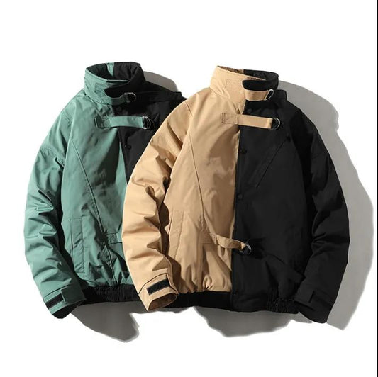 Men's Winter Thick High-neck Cotton-padded Jacket Tide Brand Color Matching Tooling All-match Large-size Warm Jacket