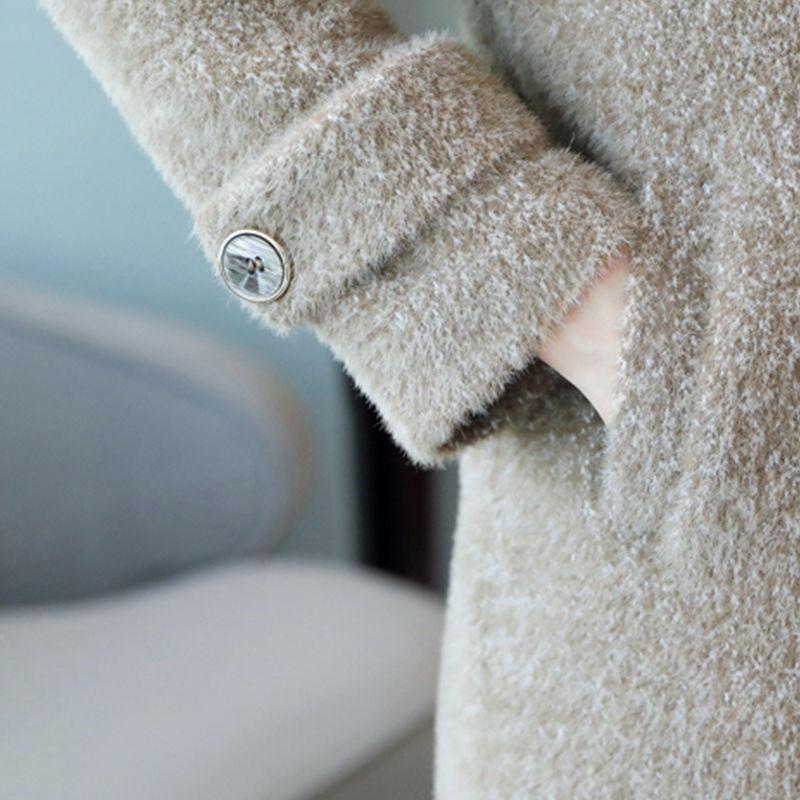 Imitation Mink Velvet Coat Women Mid-length Coat Winter Fashion Korean Thick Slim Woolen Coat