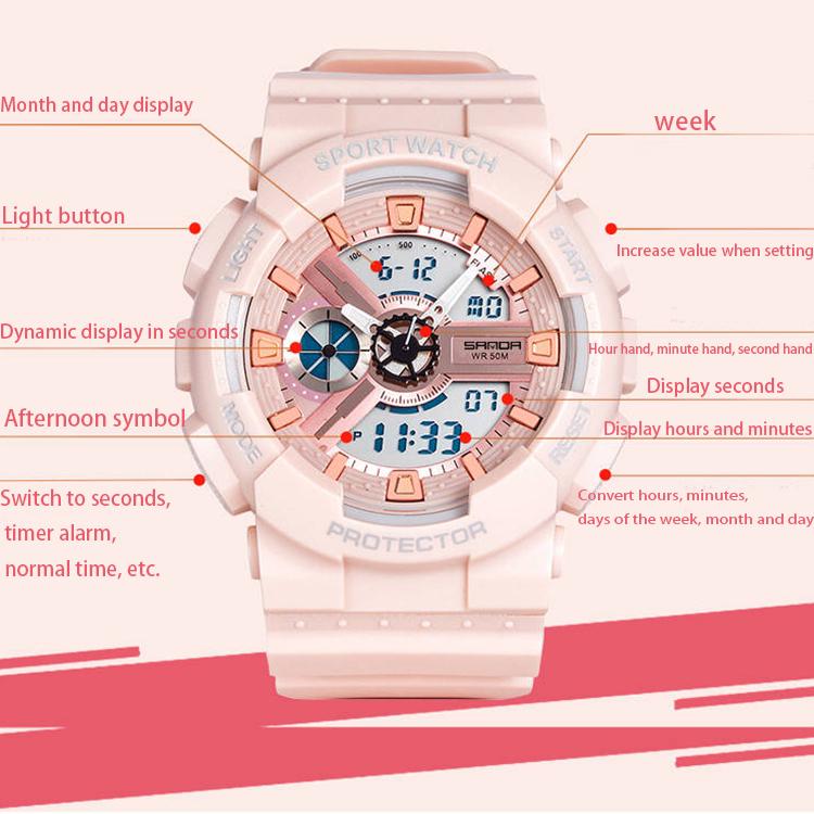 Student Sports Watch Silicone Strap Luminous Waterproof LED Digital Alarm Clock Outdoor Women Watch