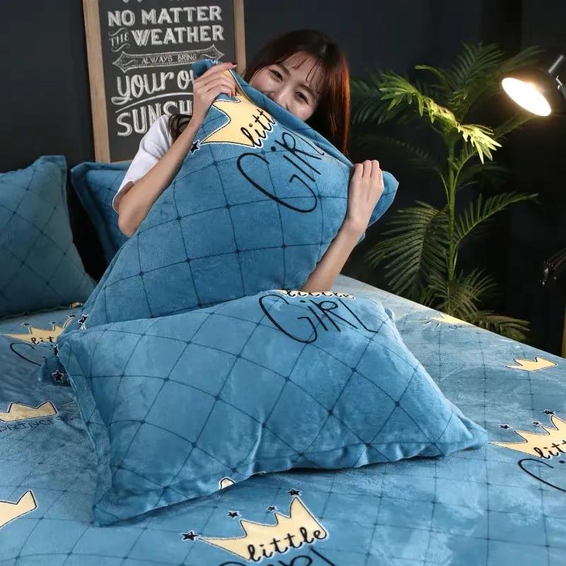 48cmx74cm Coral Velvet Pillowcase Warm Anti-static Double Pillowcase Two-piece Bedroom Pillowcase