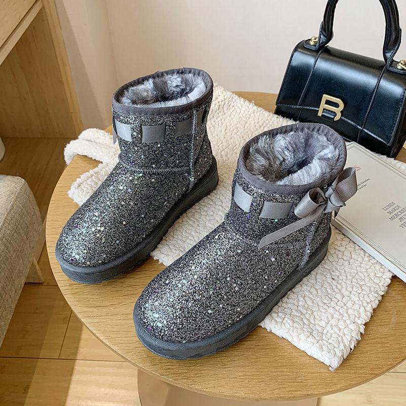 Bowknot Snow Boots Women's Winter Korean Version of Wild Plus Velvet Thick Warm Bread Shoes
