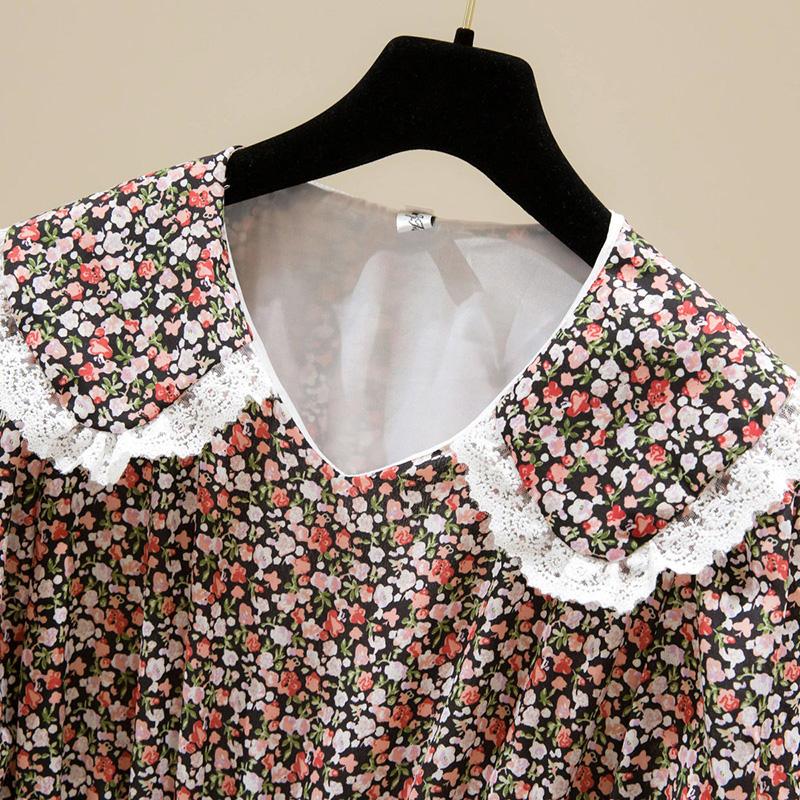 Women's Summer Dress with Waist and Thin French Retro Style Elegant and Sweet Chiffon Floral Mid-length Skirt Fabric Light and Breathable