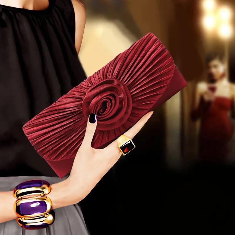 Ladies Elegance Luxury Clutch Bag Shoulder Bag Pleated Satin Wedding Evening Banquet
