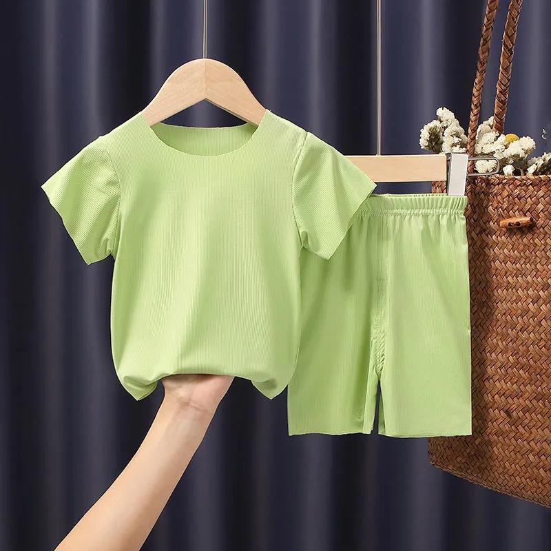 Summer Newborn Baby Children's Clothing Ice Silk Short-sleeved Two-piece Suit Men and Women Baby Short-sleeved Shorts T-shirt Home Service