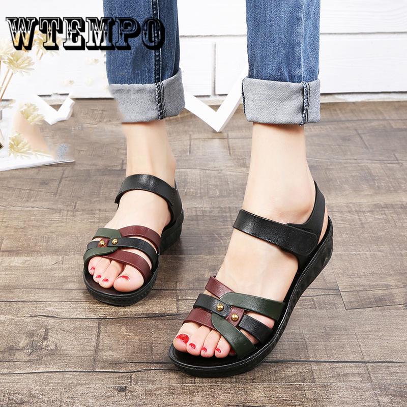 Women Fashion Comfortable Peep-toe Flat Shoes Summer Beach Roman Sandals
